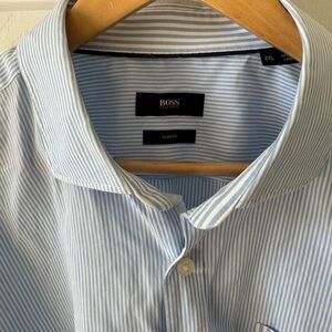 Hugo Boss 100% Cotton blue white striped buttoned shirt